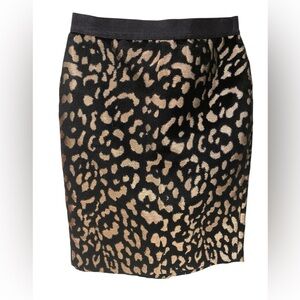 Ann Taylor Leopard Print Black and Gold Metallic Pencil Skirt